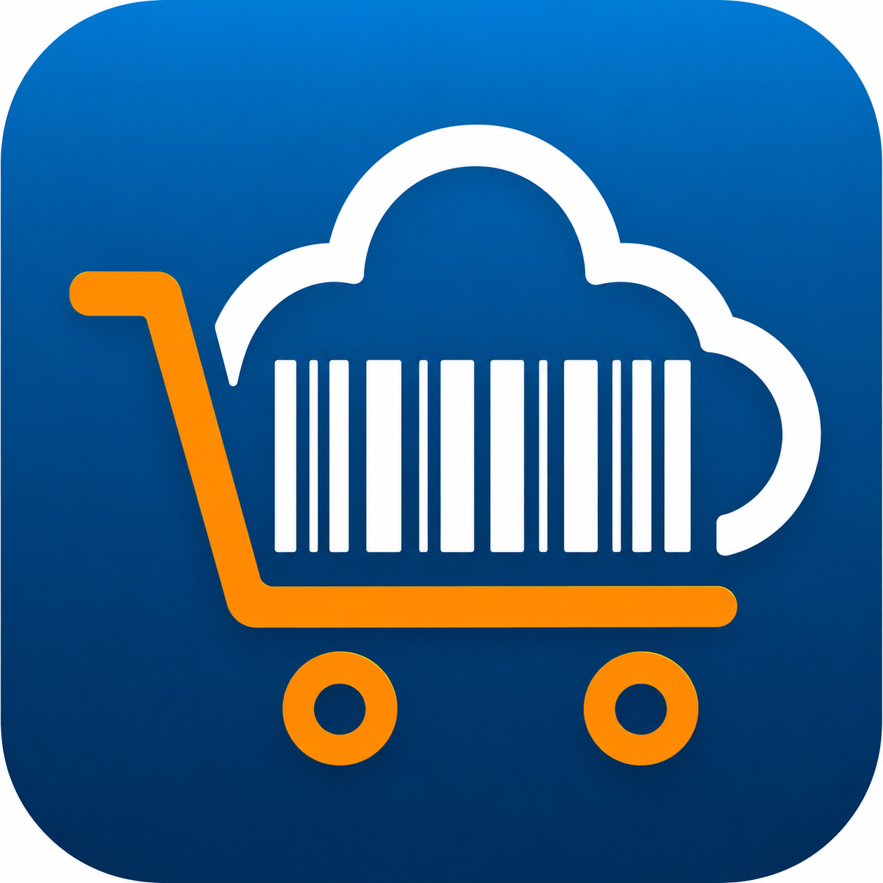 Sentient cloud, barcode and shopping cart symbol